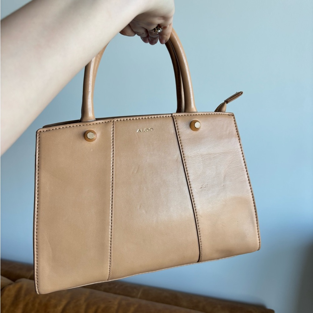 ALDO Camel Tan Leather Structured Satchel - Picture 8 of 16